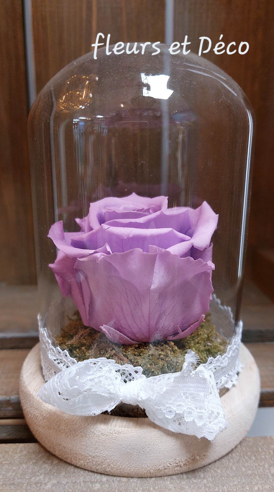 Rose éternelle violette sous cloche Diam10 | Fleurs et Déco